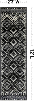 Rugshop Southwestern Black and White Tribal Area Rug – Geometric Diamond Pattern Carpet for Living Room, Bedroom, or Entryway – Boho Rustic Soft Floor Decor 2' 3" x 12' Runner Black