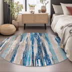 Modern Abstract Round Rug 6Ft, Blue Round Rug Washable Non-Slip Soft Small Circle Rug, Circular Dining Room Rugs Thin Print Faux Wool Carpet for Bedroom Living Room Office Playroom