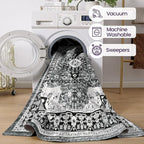 DEXI 6x9 Area Rug for Living Room, Washable Vintage Farmhouse Thin Rug Indoor Floor, Non Slip Stain Resistant Low Pile Carpet for Dining Room Bedroom Office, White Grey