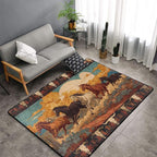 Horse Western Boho Ethnic Style Area Rug Washable Outdoor Rugs Anti-Slip Soft Carpet Entryway Indoor Door Mat for Bedroom,Living Room,Porch,Terrace and Entrance Decor 3'x 2'