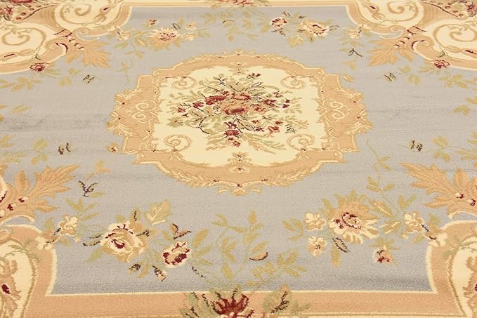 Unique Loom Versailles Collection Area Rug - Henry (7' 10" Square Light Blue/Cream)