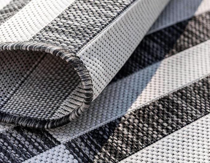 Unique Loom Outdoor Collection Classic Stripes, Transitional Indoor & Outdoor Area Rug, 9' 0 x 12' 0, Charcoal/Ivory