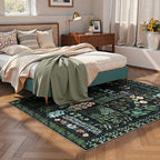 Floral Boho 5x7 Area Rugs for Living Room, Botanical Black Washable Bedroom Rug Non Slip, Large Soft Indoor Throw Carpet for Entryway Kitchen Dining Room Office (Black,5 x 7)