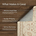 EVERGRACE Area Rugs for Living Room 5x7, Boho Floral Faux Wool Indoor Outdoor Rugs, Washable Rugs for Bedroom Dining Room Entryway Kitchen, Low Pile Floor Mat Carpet for Home Decor, Natural Beige