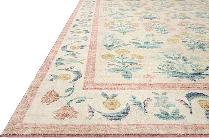 Loloi Rifle Paper Co. Eden Collection EDE-01 Mughal Rose Blush 2'-0" x 5'-0" Accent Rug feat. CloudPile™