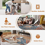 Area Rug 9x12 Washable Rug, Vintage Boho Medallion Rugs Non-Slip Soft Low Pile Large Distressed Rug Indoor Retro Carpet for Living Room Bedroom Dining Room Home Office (Tribal Medallion/Multi, 9'x12')
