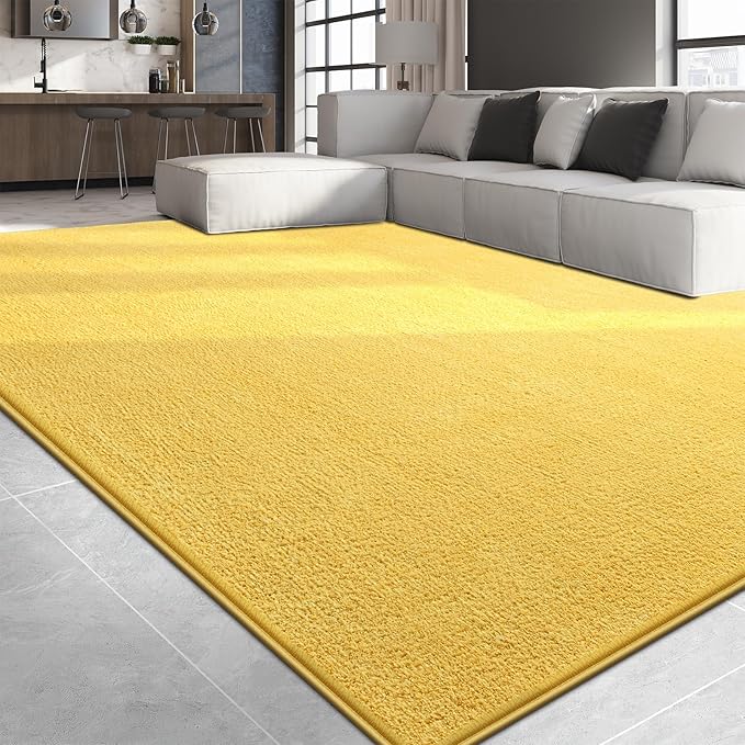 Large Area Rugs for Living Room Bedroom, 6x9 Feet Yellow Rug, Minimalist Modern Shag Rug, Soft Thick Comfy Memory Foam Indoor Carpet, Non-Slip Washable Rug for Boys Girls Dorm Nursery Room Home Decor