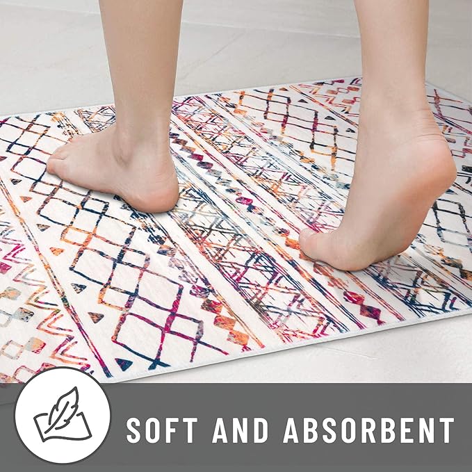 KUTA 3x5 Rugs for Entryway Boho Area Rug for Living Room, Moroccan Multi-Color Washable Rugs Non Slip, Ultra Soft Print Distressed Geometric Low-Pile Entry Throw Carpet for Bedroom Nursery Dorm Decor