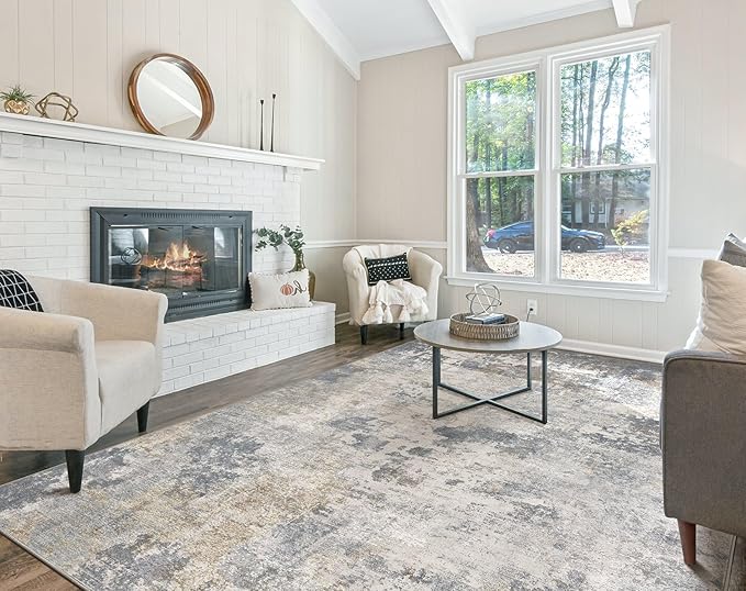 10x13 Area Rug Living Room Rugs - Washable Neutral Modern Abstract Soft Thin Rug Indoor Floor No Slip Rug Carpet for Bedroom Under Dining Table Home Office Decor - Blue Grey