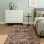 Taupe Brown 5x8 Rug for Living Room - Vintage Traditional Dark Neutral Geometric, Washable Foldable Non-Slip Area Rugs for Dining Under Table, Home Office, Guest Room