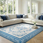 SOULFUL Medium Pile 3x5 Area Rug - Cozy Soft Underfoot Small Entryway Rug - Blue Boho Floral - Washable Non-Slip - Perfect for Living Room Bedroom Foot Kids Room Reading Nook