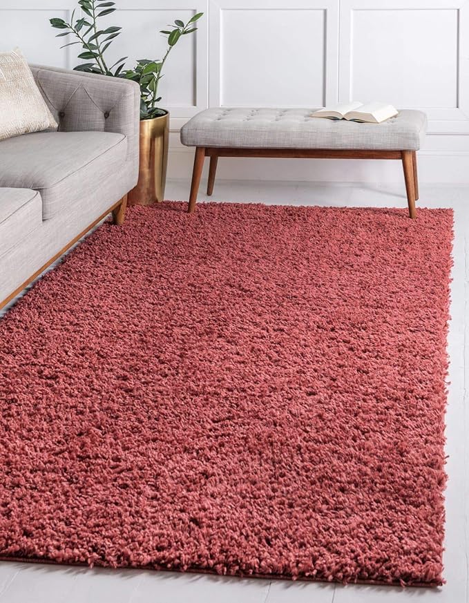 Unique Loom Davos Shag Collection Area Rug - Solid (4' 1" x 6' 1" Rectangle, Poppy)