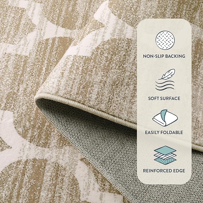 Lahome Moroccan Round Rug - 3x3 Washable Non-Slip Small Bathroom Rug Throw Soft Kids Nursery Room Rugs, Modern Print Distressed Round Carpet for Bedroom Sofa (Taupe, 3Ft-Round)
