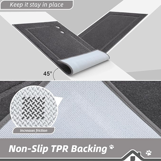 BEQHAUSE Dog Door Mat for Muddy Paws 24"x36" Dirt Trapper Absorbent Doormat Non Slip Entryway Rugs Washable Stain Resistant Welcome Floor Mat Soft Low-Profile for Front Back Door, Dark Grey