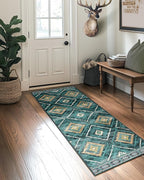Area Rug 2x3 Rug Machine Washable Non-Slip Low Pile Print Pattern Western Rug for Living Room Bedroom Entryway Tribal Series -Teal/Green
