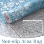 jinchan Washable Area Rug 6x9 for Living Room Soft Faux Wool Ultra-Thin Stain Resistant Non-Slip Distressed Vintage Floral Rug Large Carpet for Bedroom, Dining Room, Home Office, Nursery(Blue, 6'x9')