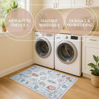 Fame Living Cream Oushak Rug, Modern, Vintage, Turkish, Eclectic, Floral, Pastel, Washable, Area Rugs for Living Room, Dining, Bedroom, Office, Entryway, Foyer, Playroom, Nursery, 5'x6'9"