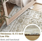jinchan Fiora Vintage Floral 5x7 Area Rugs for Bedroom - Machine Washable Distressed Design Stain Resistant Boho Carpet Ultra-Thin Low Pile Non-Slip Rug for Living Room Dining Room (5'x7', Taupe)