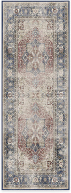 RUGGABLE Washable Vintage Runner Rug – Kamran Royal Blue 2.5x7, Stain-Resistant, Non-Slip Hallway Runner – Machine Washable Rug for Hallway, Entryway, Living Room & Kitchen–with Cushioned Pad