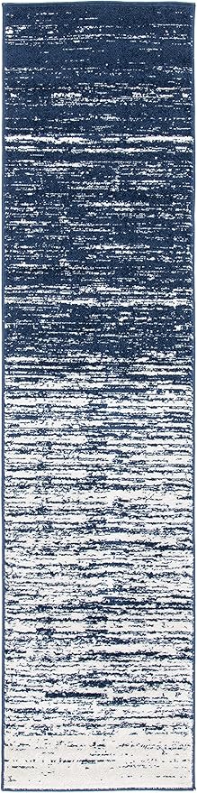 SAFAVIEH Adirondack Collection Runner Rug - 2'6" x 10', Navy & Ivory, Modern Ombre Design, Non Shedding & Easy to Clean, Ideal for Hallway, Foyer, Kitchen, Entryway, Bedroom (ADR113N)
