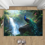 Peacock Rugs for Bedroom - 2x3 Rug, Peacock Decor Area Rugs for Living Room, Natural Landscapes Carpet, Waterfall Washable Area Mat, Aesthetics Carpet - Peafowl Home Decor & Gifts
