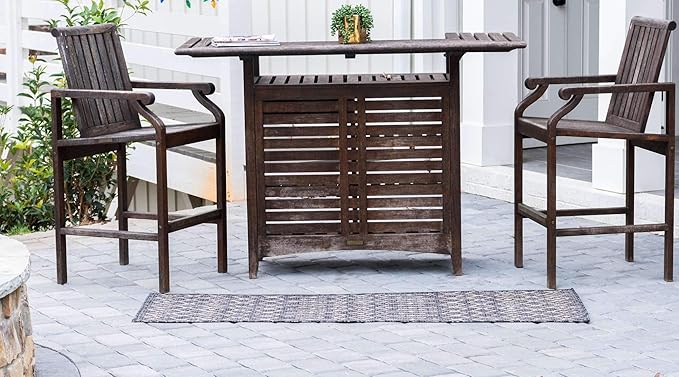Unique Loom Outdoor Trellis Collection Area Rug - Tribal Trellis (2' x 6' 1" Runner, Charcoal Gray/ Natural)