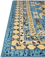 Unique Loom Taftan Collection Border Geometric Tribal Inspired Design Area Rug (4' 0 x 6' 0 Rectangular, Light Blue/ Gold)