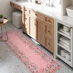 Lahome Boho Floral 2'6"x8 Pink Bathroom Runner Rugs Non Slip Washable,Soft Runners for Hallways,Indoor Carpet Runner with Rubber Backing for Entryway Kitchen Laundry(Pink,2'6"x8)