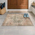 Green Brown 2x3 Washable Small Throw Rug for Entryway, Kitchen, Bathroom, Non Slip with Rubber Backing, Low Pile & Soft Stain Resistant Carpet, Farmhouse Medallion Abstract Indoor Décor