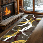 Gold White Red Circle Pattern Runner Rug, 4x12ft Washable Hallway Entrance Rugs - Corridor & Foyer Long Accent Rug, Modern Stylish Decor Carpet for Home Runner Non-Slip Mat