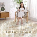 Round Rug Living Room Rugs: 4x4 Washable Circle Abstract Modern Soft Stain Resistant Non-Slip Indoor Floor Carpet for Bedroom Entryway Nursery Office Dorm Home House Decor- Gray Gold