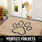 Smiry Dog Door Mat for Muddy Paws, Absorbent Dirt Trapper Non Slip Quick Dry Washable Chenille Mat for Mud Dogs, Entry Rug for Indoor and Outdoor (48x30 Inches, Beige and Black)