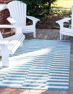 Unique Loom Outdoor Striped Collection Area Rug - Striped (4' 1" x 6' 1" Rectangle, Light Aqua/Ivory)