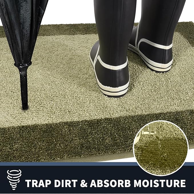 PURRUGS Dirt Trapping Door Mat 20" x 32", Non-Slip/Skid Machine Washable Entryway Rug, Shoes Scraper, Throw Rug, Super Absorbent Area Rug for Muddy Wet Shoes and Paws, Budding Green & Sage Green