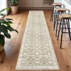 Runner Rug 2x10, Beige Tan White Washable Long Hallway Rug Runner Non-Slip Soft Kitchen Runner Thin Printed Faux Wool Super Soft Carpet for Entryway Bedroom Laundry Room Indoor Home Decor