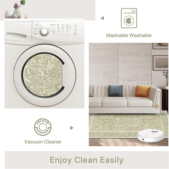 5x7 Area Rug Machine Washable Boho Rug for Living Room,Ultra-Thin Low Pile Carpet,Lightweight Indoor Printed Rug,Non Slip Floral Area Rug for Bedroom, Dining Room, Home Office,Taupe