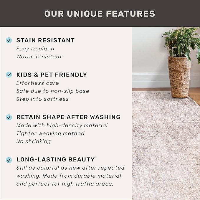 Washale Modern 7x9 Area Rugs for Bedroom, Pink and Grey Rug for Dinning Room Under Table,Living Room, Non Slip Low Pile Thin Floor Carpet