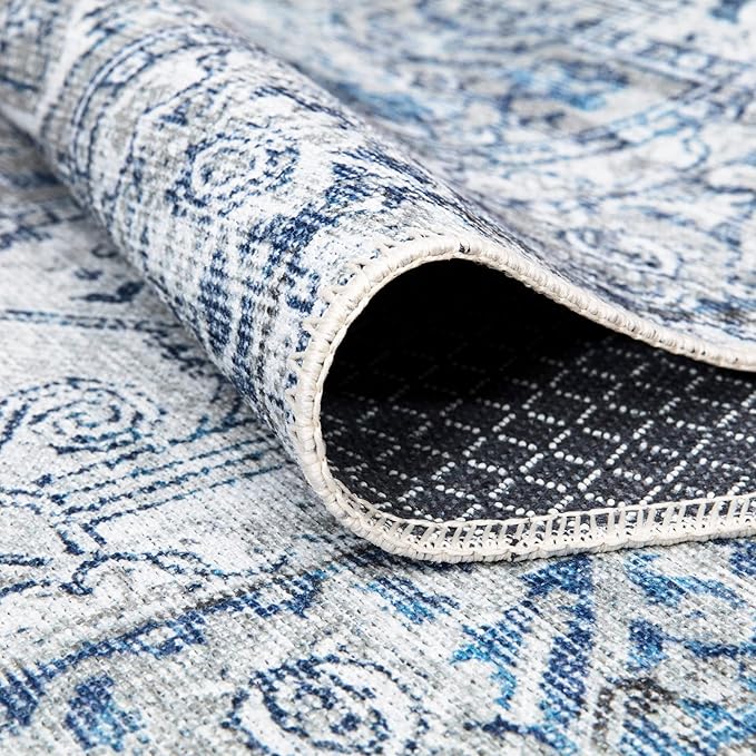 Bloom Rugs Washable Non-Slip 9' x 12' Rug - Blue/Gray Traditional Area Rug for Living Room, Bedroom, Dining Room, and Kitchen - Exact Size: 9' x 12'