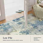 Lahome Modern Abstract Area Rug 3x5, Washable Bedroom Rug Soft Throw Entry Mat Contemporary Faux Wool Non-Slip Stain Resistant Carpet for Living Room Kitchen Bath Office, Blue/Yellow/Ivory