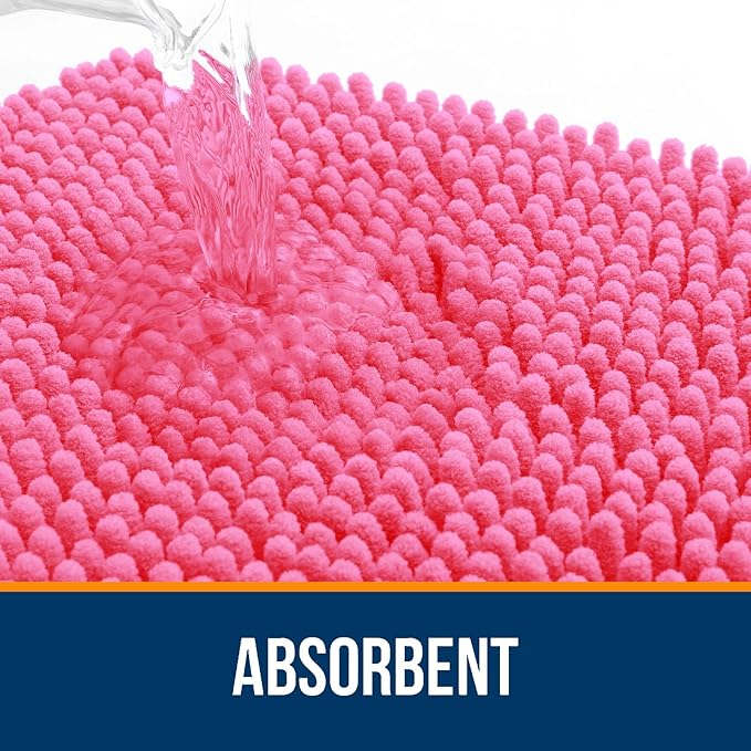 OLANLY Toilet Rugs U-Shaped 24x20, Extra Soft Absorbent Chenille Contour Bathroom Rugs for Toilet, Dry Quickly, Machine Washable, Non-Slip Bath Mat, Hot Pink