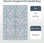 5x7 Area Rugs Living Room Rug - Floral Vintage Morris-Inspired Washable Carpet, Low Pile Non-Shedding Stain Resistance Boho Soft Carpet for Bedroom, Dining Room, Office, Farmhouse (5'x7' Blue/Pink)