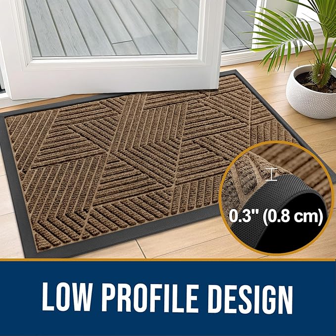 Kitinjoy Front Door Mat Outside Entrance, Sturdy Natural Dirt Trapper, Heavy Duty Rubber Doormat, Low Profile Non-Slip Backing, Easy Clean Floor Mat for Indoor Outdoor Entry, 35X23 Inch, Brown