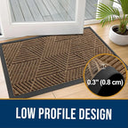 Kitinjoy Front Door Mat Outside Entrance, Sturdy Natural Dirt Trapper, Heavy Duty Rubber Doormat, Low Profile Non-Slip Backing, Easy Clean Floor Mat for Indoor Outdoor Entry, 29.5X17 Inch, Brown