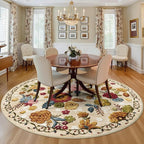 6ft Round Machine Washable Area Rug for Living Room, Beige Vintage Boho Floral Rug Large Non-Slip Low Pile Soft Faux Wool Carpet, Kids and Pets Friendly for Bedroom Nursery Farmhouse Home Decor Rug