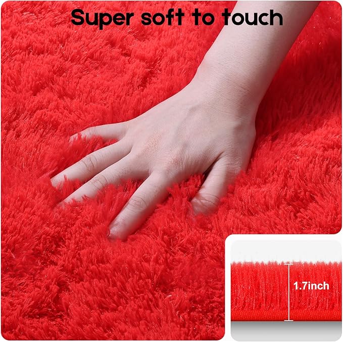 Red Area Rugs 9x12 Living Room Bedroom, Fluffy Large Rug Soft Shag Non-Slip Carpet for Kids Boys and Girls Room Dorm Home Decor (9ft x 12ft)