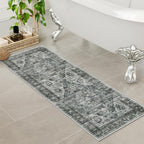 Uphome Brown Bathroom Rugs, Distressed Farmhouse Boho Bath Mat, Non Slip Washable Soft Velvet Bath Mats for Bathroom Floor, Vintage Traditonal Bath Runner for Bathtub Sink Shower, 18x47 inch