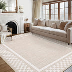 GarveeHome Area Rug 9x12 Living Room Rug Modern Bordered Soft Large Area Rugs for Bedroom Washable Checkered Dining Room Throw Carpet Non Slip Stain Resistant Geometric Rugs for Home Office, Beige