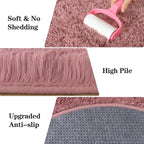 Soft Fluffy Area Rug for Bedroom, Blush Pink Fuzzy Shaggy Oval Throw Rugs for Bedside, Non-Slip Cozy Plush Shag Carpet for Girls Kids Room Nursery Dorm Living Room, 2.6 x 5.3 Feet