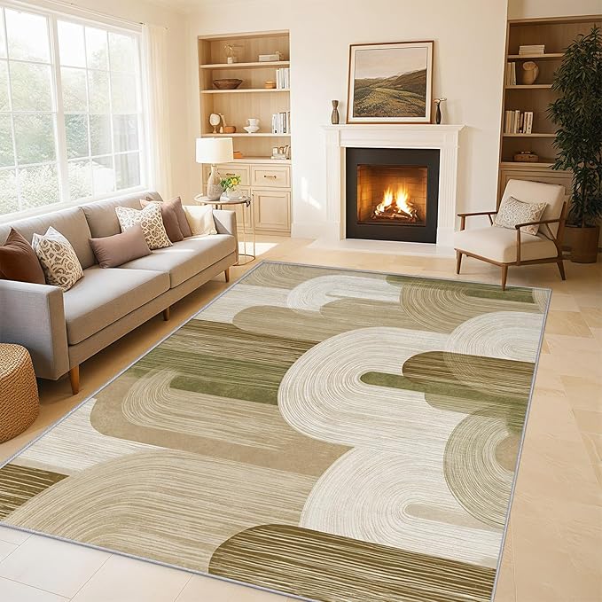 Abstract Geometry Rugs for Home Decor, 5x8 ft, Minimalist Geo Arched Area Rugs for Living Room, Soft Non Slip Washable Mid Century Modern Carpet Bedroom Decorations Dt-Ghf-19