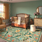 Moynesa Green Washable 8x10 Area Rugs for Living Room Bedroom Dining Room, Modern Farmhouse Country Floral Bird Print Pattern Medallion Carpet, Aesthetic Home Decorations Open Floor Areas Protection